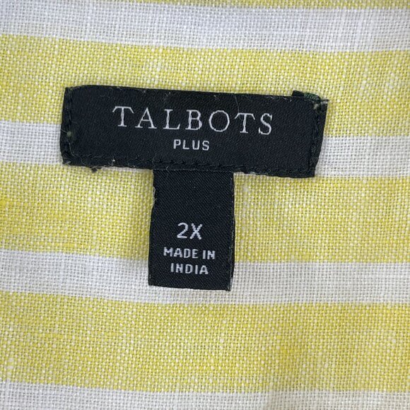 Talbots Woman Plus 2X 100% Linen Tie Hem Button Front Top Yellow Seashore Stripe - Picture 5 of 12